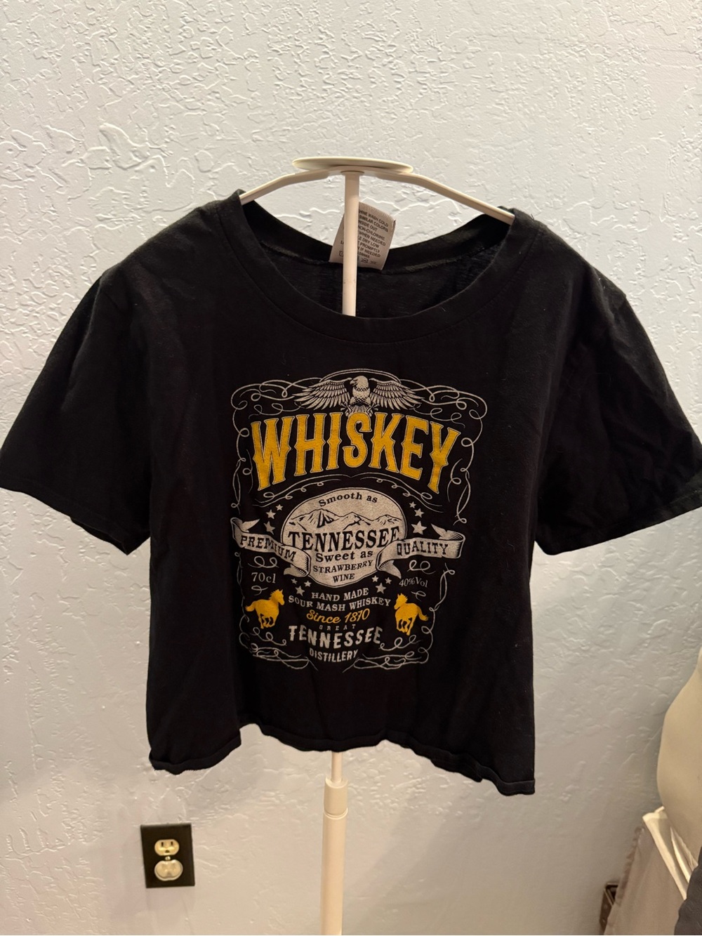 Whiskey Graphic Black Crop Top - Unbranded